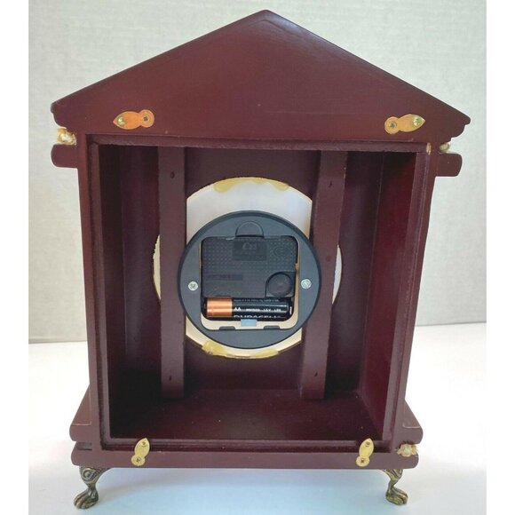 Cherry Wood Clock Mantel Desk Pomtrex Vintage Analog Footed Gold Trim 10 Inch - Picture 3 of 13